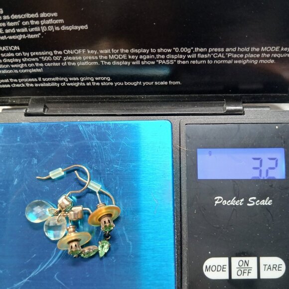 Vintage Green Crystal & Clear Bead Dangle Earrings Lot of 2 Pairs 1½" Drop - Picture 4 of 9